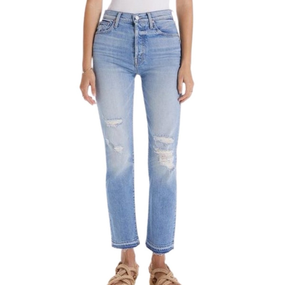 MOTHER High Waisted Hiker Hover Undone Hem in On My Knees